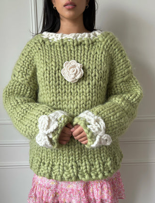 Pistachio Flower Chunky Knit Sweater