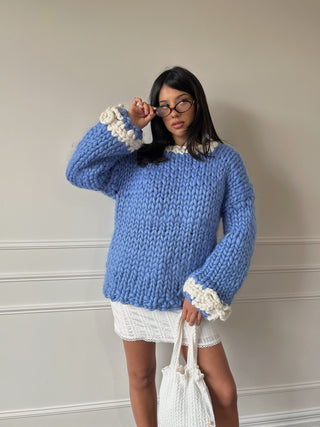 Blue Bow Chunky Knit Sweater