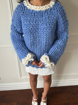 Blue Bow Chunky Knit Sweater