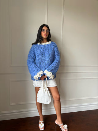 Blue Bow Chunky Knit Sweater