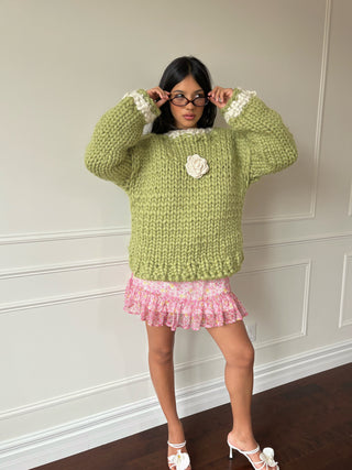 Pistachio Flower Chunky Knit Sweater