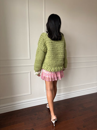 Pistachio Flower Chunky Knit Sweater
