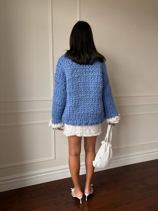 Blue Bow Chunky Knit Sweater
